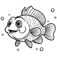 Chubby Smiling Cartoon Fish with Big Eyes in Ocean World vector