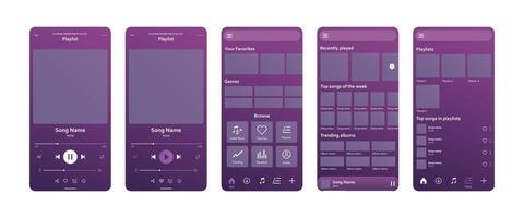 Music player application user interface mockup template with button icons. Modern mobile phone streaming app UI layout illustration vector