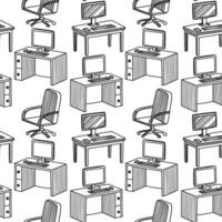 Seamless pattern featuring desks and office chairs suitable for various design projects vector