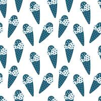 Seamless pattern featuring cool ice cream cones with polka dots against a clean white background vector