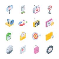 Get this latest bundle of digital marketing isometric style icons vector