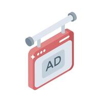 A trendy isometric style icon showing web ad placement vector