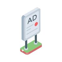 An engaging isometric style icon showing outdoor ad placement vector