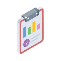 An engaging isometric icon featuring progress report analysis vector