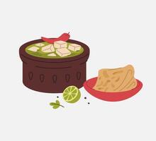 Palak Paneer with Parotta and Lime Illustration vector
