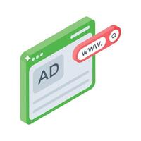 Explore an isometric style icon showing website ad vector