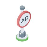 Explore an isometric style icon showing ad signboard vector