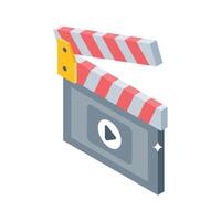 A visually appealing isometric icon of clapperboard vector