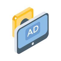 A stylish isometric icon featuring digital ad vector