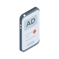 A futuristic isometric style icon of mobile ad vector