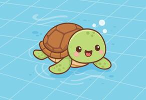 happy turtle swimming in a pool vector