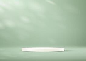 Display podium product light pastel green and white podium. Beige background 3d with podium. Empty room with shadow leaves. Space for selling products on the website. illustration. vector