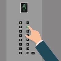 Hand pressing tenth floor elevator button illustration vector
