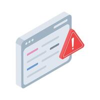 Trendy isometric icon of website error warning display vector