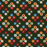 Preppy summer simple flower head, checkered seamless pattern. Vivid coquette romb flower texture vector