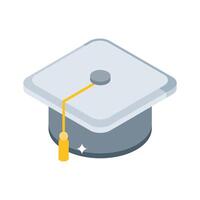 A modern isometric icon of a mortarboard graduation cap vector