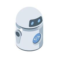 An editable isometric icon showing robot coding interface vector