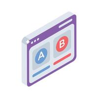 An editable isometric icon showing ab testing module vector