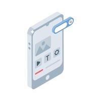 A customizable isometric style icon of app interface view vector