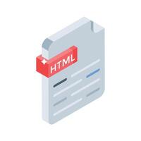 An editable isometric style icon of html file preview vector