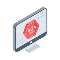 An editable isometric icon showing 404 error screen vector