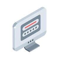 Get this isometric icon showing system password access vector