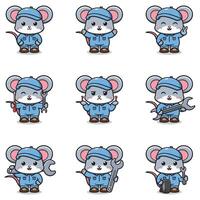 Illustration of Mouse Mechanic Cartoon Character. vector