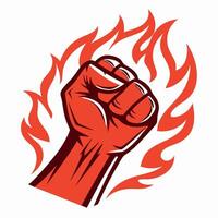 Fiery Fist Empowering Raised Fist in Flames Graphic vector
