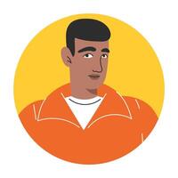 Flat Style Circular Portrait of Modern Young Dark-Skinned Man for User Icon or Avatar Illustration vector