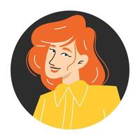 Flat Style Circular Portrait of Modern Young White Woman with Red Hair for User Icon or Avatar Illustration vector