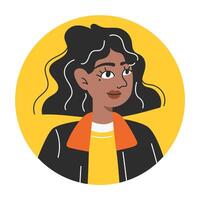 Flat Style Circular Portrait of Modern Young Dark-Skinned Woman for User Icon or Avatar Illustration vector
