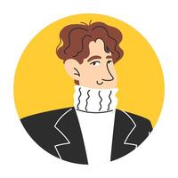 Flat Style Circular Portrait of Modern Young Asian Man for User Icon or Avatar Illustration vector