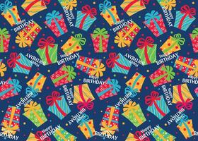 Seamless Birthday Presents Pattern On Blue Background For Paper Gift Wrap And Fabric Print vector