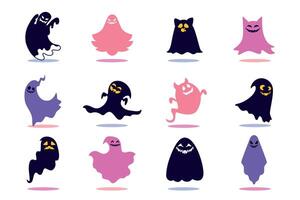 Halloween Spooky Ghost Collection in Hand Drawn Style. Ghost icon. Playful night spirit with decorations. perfect for cards, patterns, print, web vector