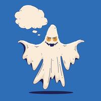 Halloween Cute Ghost with Chat Bubble in Hand Drawn Style. Spooky cartoon character. Ghost icon. Playful night spirit with decorations. perfect for cards, patterns, print, web vector