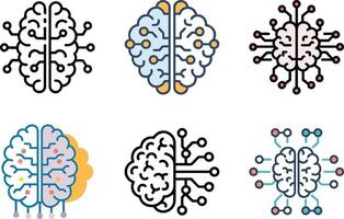 Six icon Collection of six unique human brain icons representing artificial intelligence vector