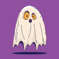 Scary Ghost Icon in Hand Drawn Style for Halloween. Spooky cartoon character. Ghost icon. Playful night spirit with decorations. perfect for cards, patterns, print, web vector