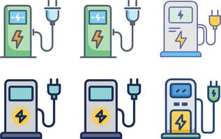 Six icon Collection of Electric Vehicle Charging Stations with Colorful and Modern Designs vector