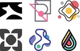 Six icon Collection of six unique abstract logo designs with various shapes and colors vector