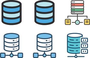 Six icon Illustration of database server configurations and network connectivity options and implementations vector