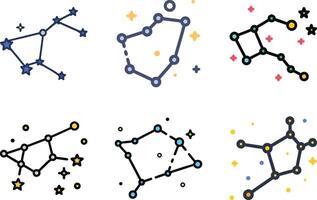 Six icon Six constellations with stars and dots on a white background in cartoon style vector
