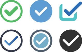 Six icon Collection of Confirmation Check Mark Icons in Varied Styles and Colors vector