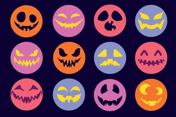 Halloween Angry Monster Face Collection. Spooky cartoon character. Scary face icon perfect for cards, patterns, print, web