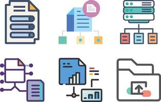 Six icon Various data and file management icons representing different aspects of data handling vector