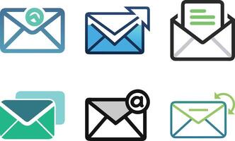 Six icon Collection of email and messaging envelope icons in a variety of styles vector