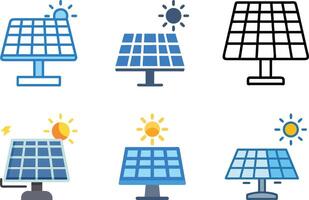 Six icon A collection of various Solar Panel Icons in different styles and colors vector