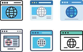 Six icon Collection of web browser window icons showing different designs and styles vector