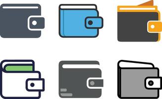 Six icon Collection of Colorful Cartoon Wallets in Different Styles and Designs Depicted vector