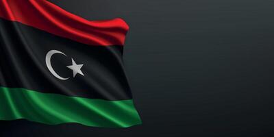 Libya national flag waving on dark background vector
