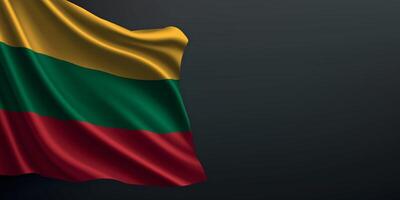 Lithuania national flag waving on dark background vector